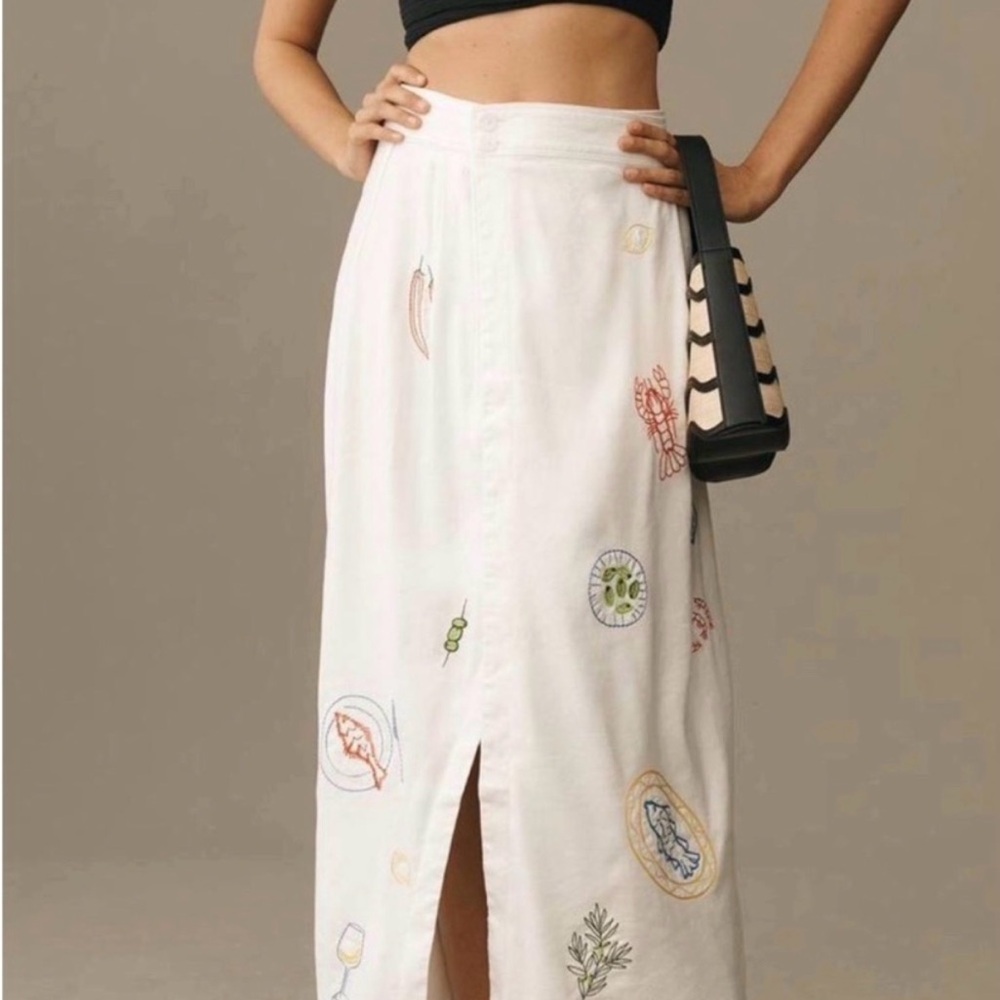 Maeve Anthropologie Embroidered Maxi Skirt with Front Slit